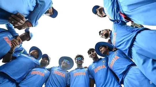 Indian cricket team huddled before the match Indian cricket team huddled before the match