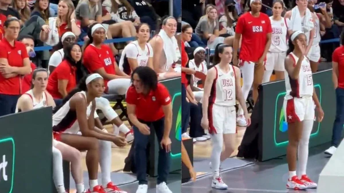 USA basketball team during a timeout on bench USA basketball team during a timeout on bench