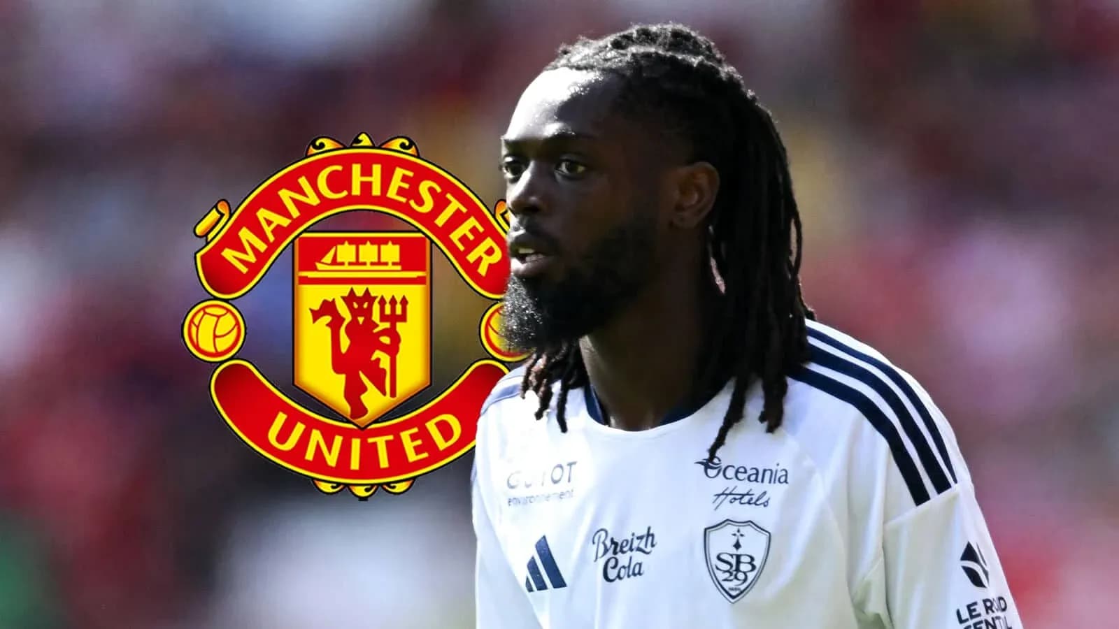 Player in white jersey with Manchester United logo Player in white jersey with Manchester United logo
