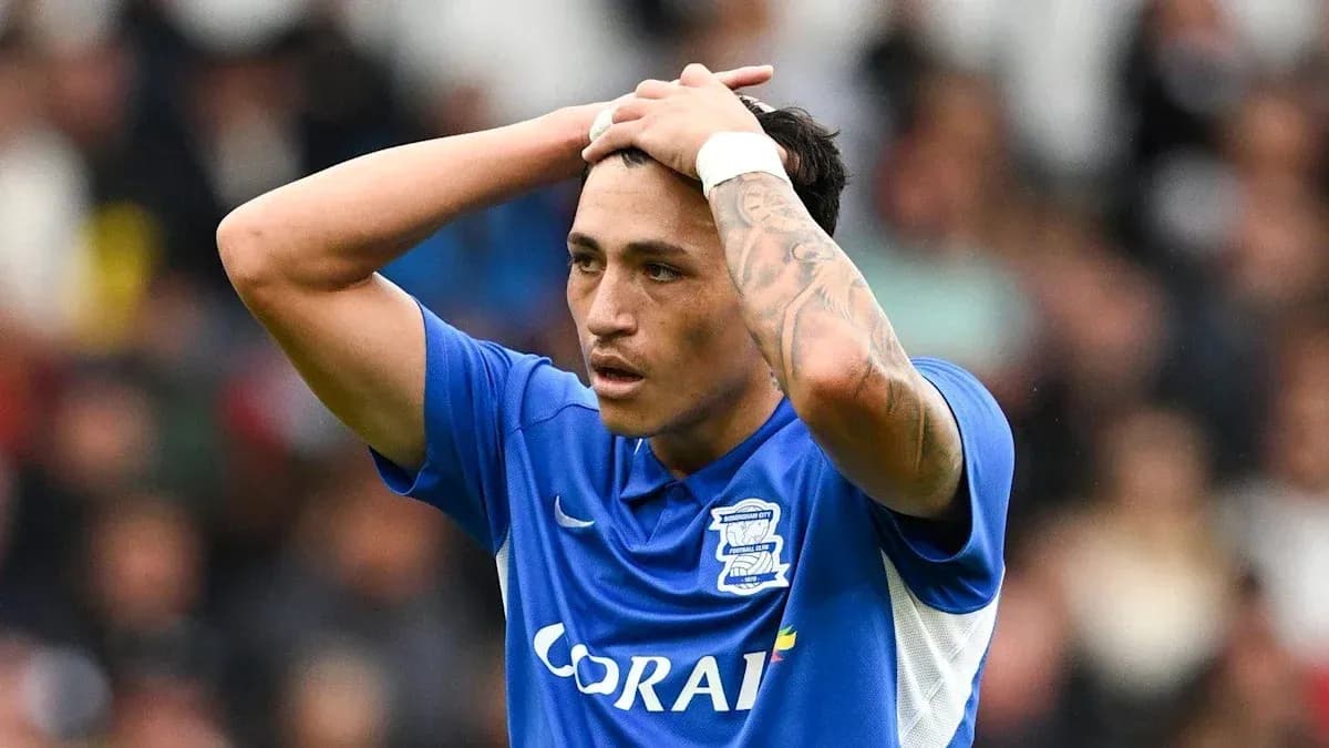 Birmingham City player with hands on head during match Birmingham City player with hands on head during match