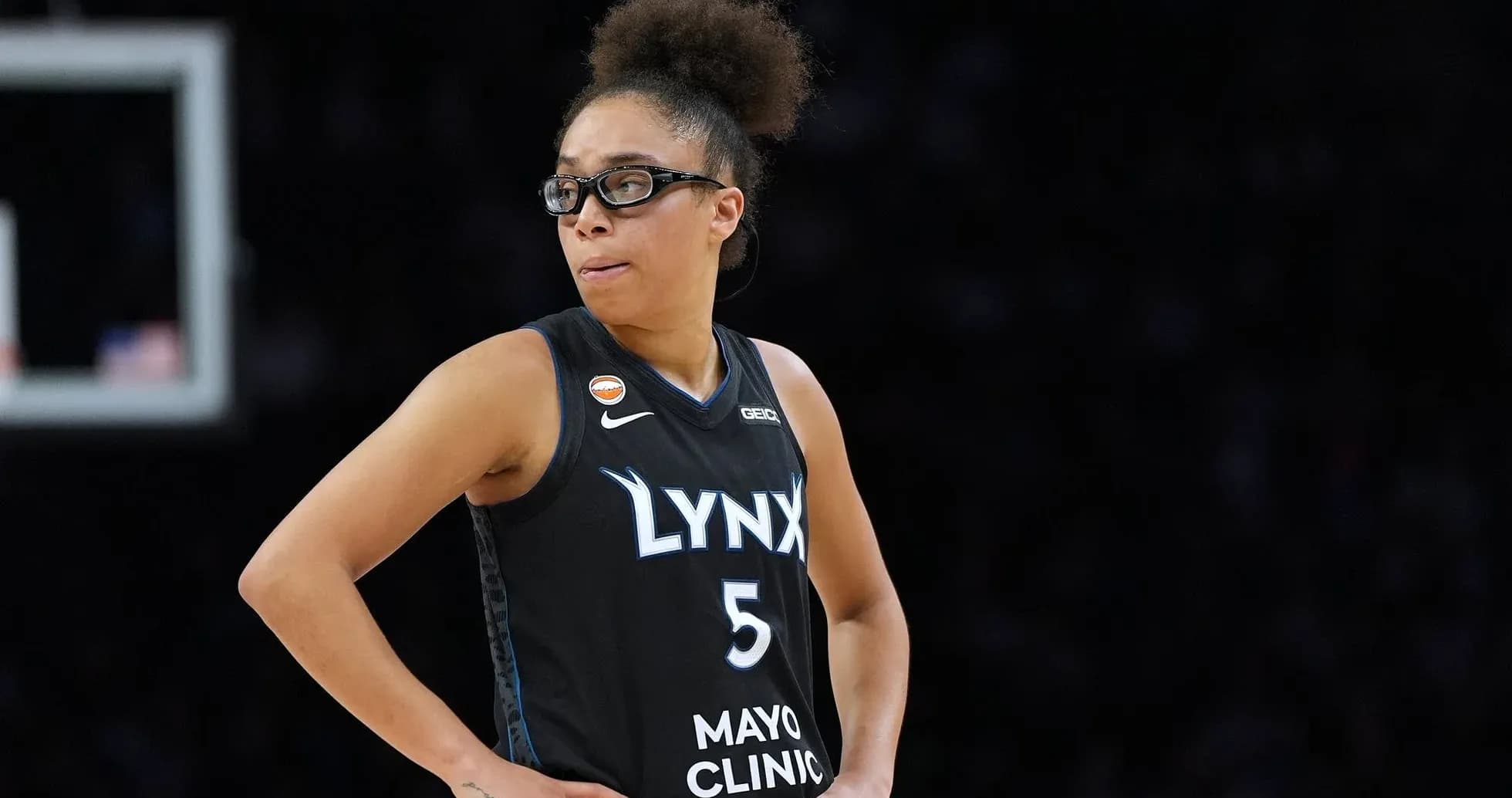 Player wearing Lynx jersey during basketball game Player wearing Lynx jersey during basketball game