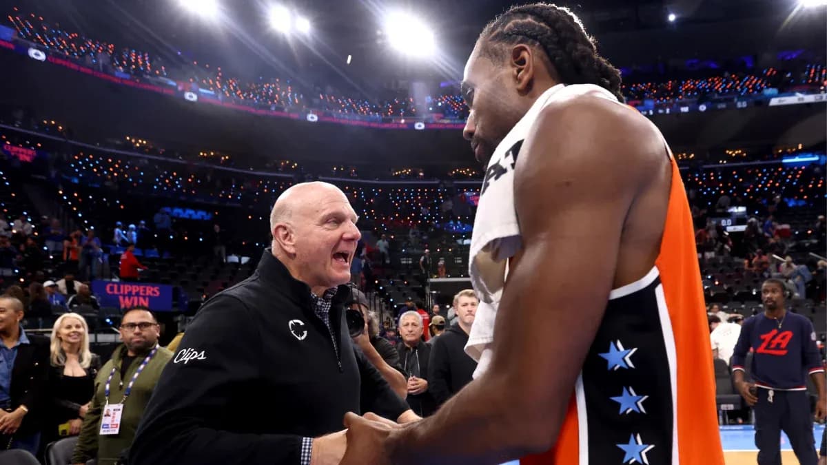 Steve Ballmer and Kawhi Leonard celebrating post-game Steve Ballmer and Kawhi Leonard celebrating post-game
