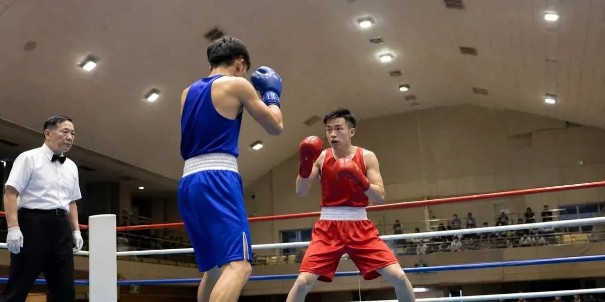 Two boxers competing in a ring during match Two boxers competing in a ring during match