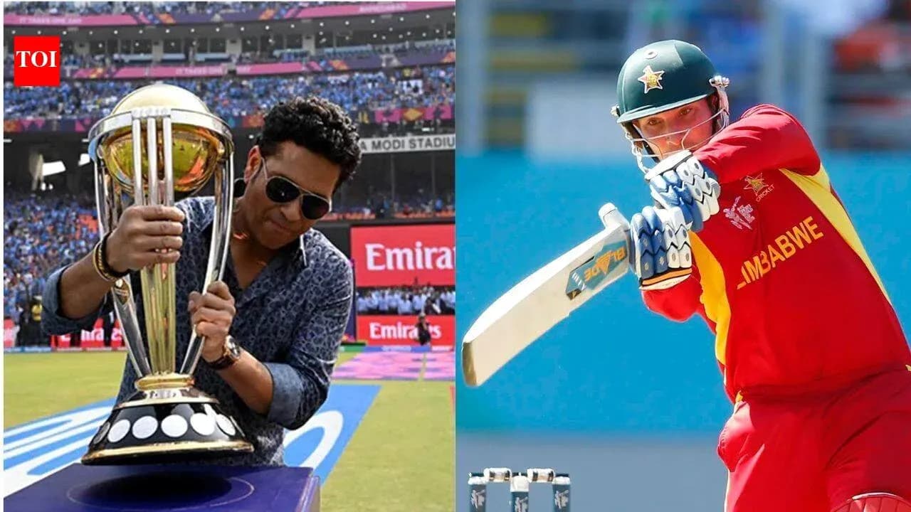Cricket trophy held by player with bat in action Cricket trophy held by player with bat in action