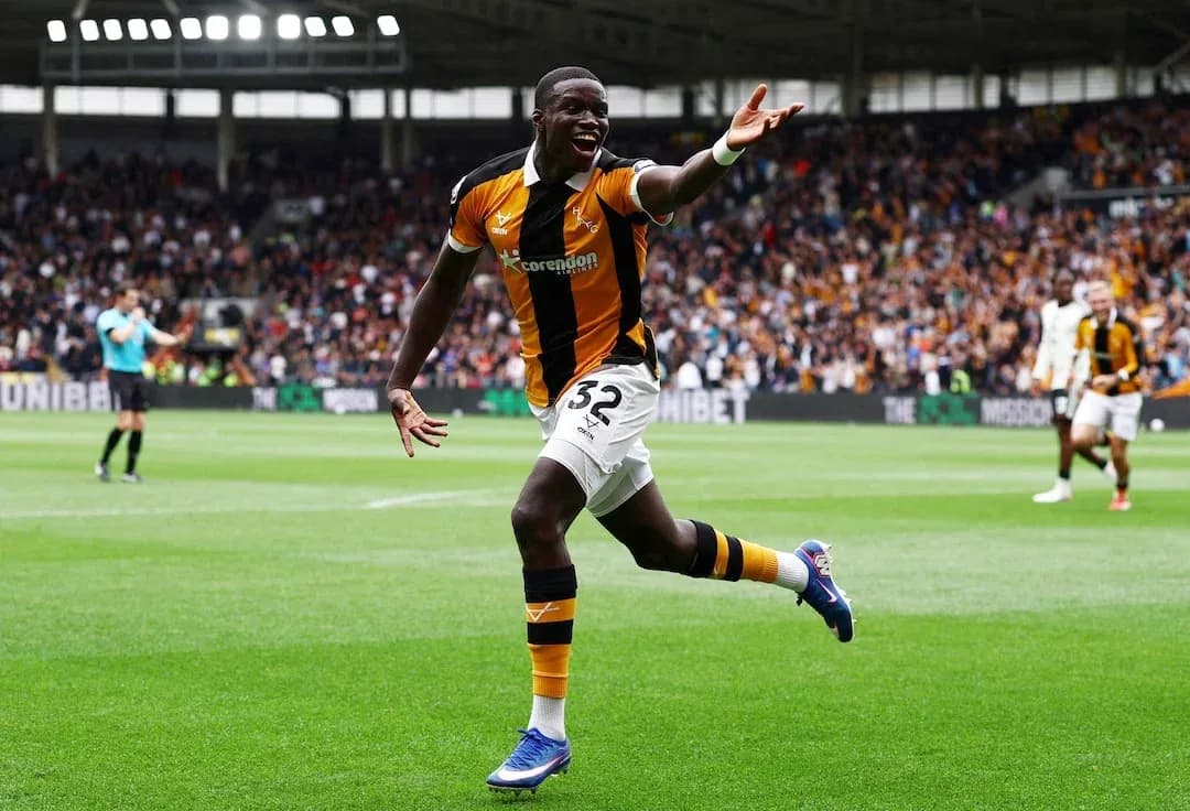 Hull City player celebrating a goal during match Hull City player celebrating a goal during match
