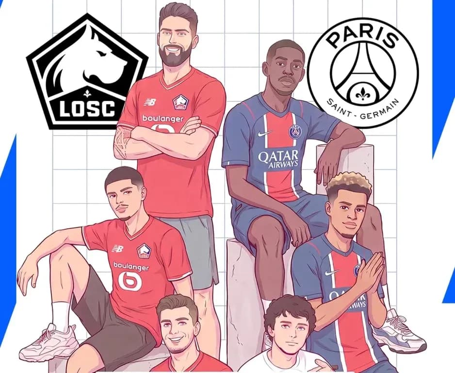 Players from LOSC and Paris Saint-Germain posing together Players from LOSC and Paris Saint-Germain posing together