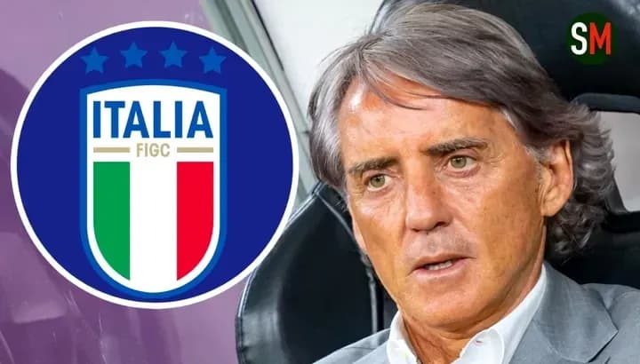 Italy national team logo with coach in background Italy national team logo with coach in background