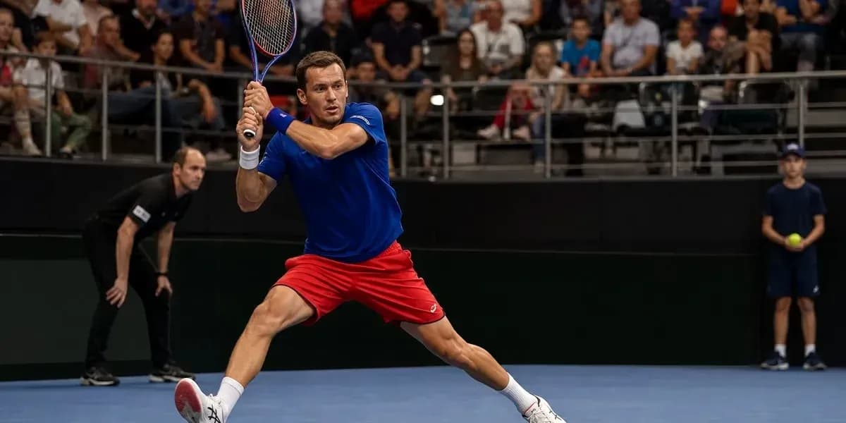 Player hitting a forehand during a tennis match Player hitting a forehand during a tennis match