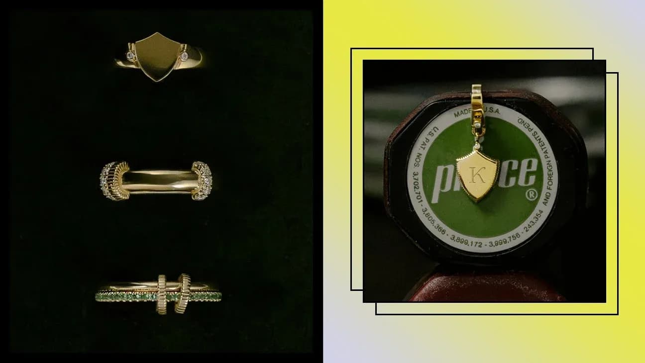 Various gold rings and a pendant displayed together Various gold rings and a pendant displayed together