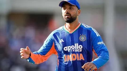 Cricketer in blue India jersey during match Cricketer in blue India jersey during match