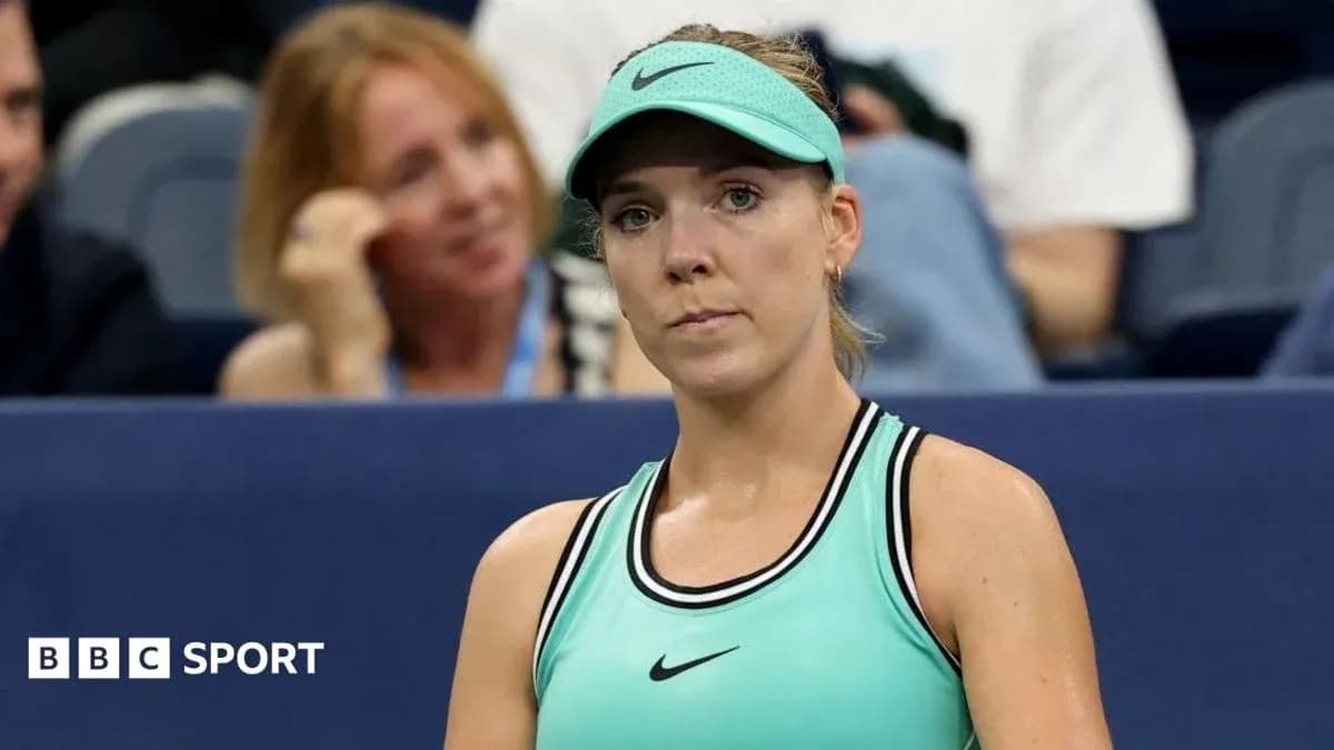 Female tennis player in a match at the US Open Female tennis player in a match at the US Open