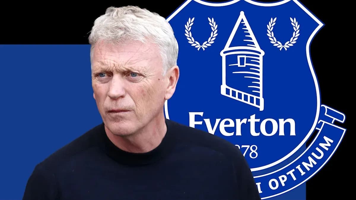 Man with short hair in front of Everton logo Man with short hair in front of Everton logo