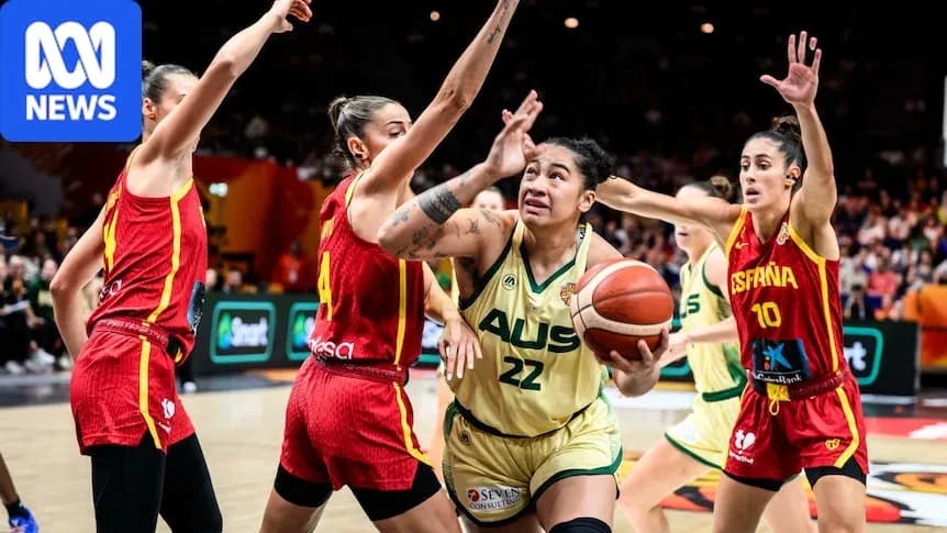 Player shooting during basketball match between Australia and Spain Player shooting during basketball match between Australia and Spain