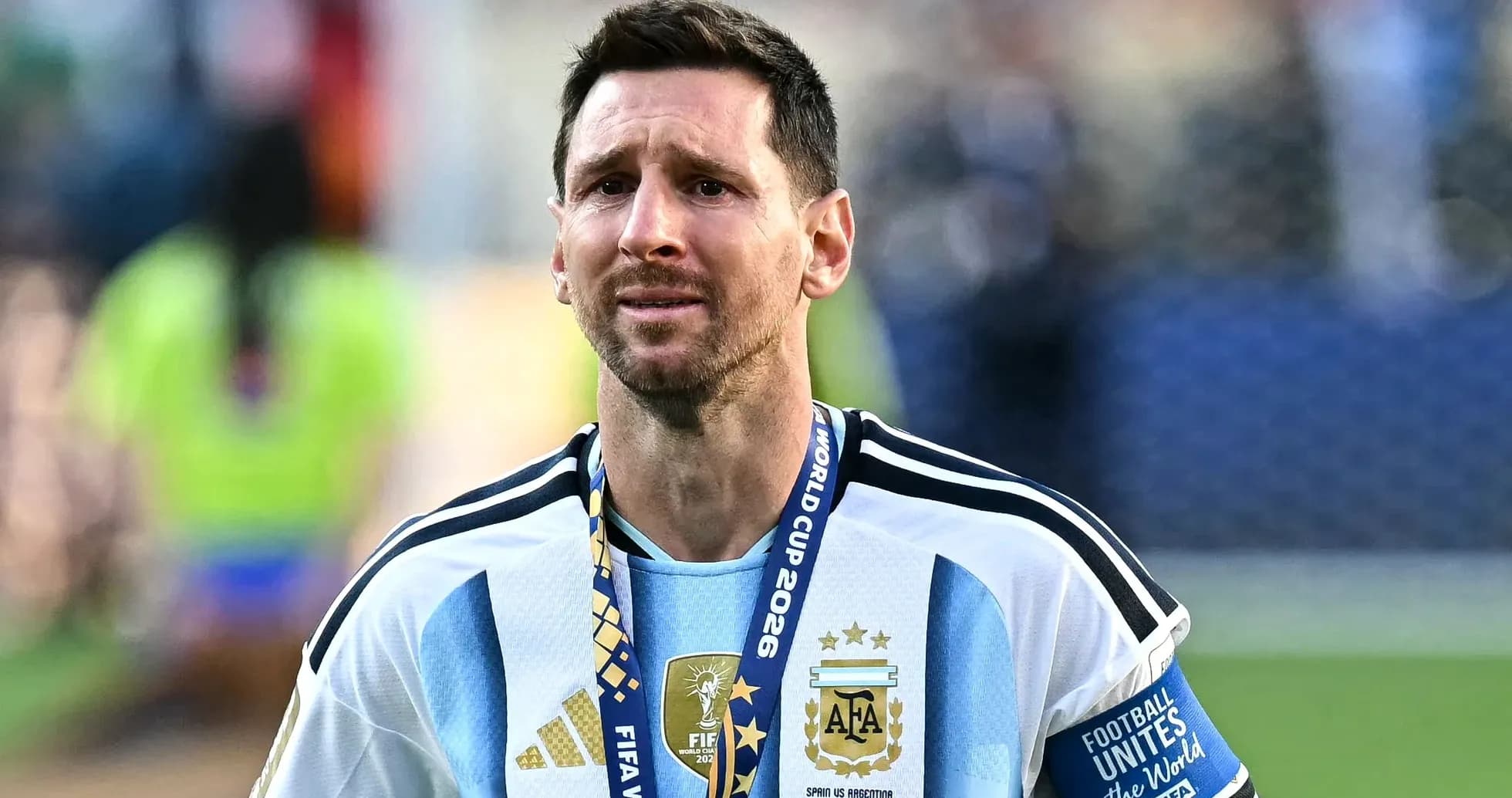 Lionel Messi wearing a medal after World Cup match Lionel Messi wearing a medal after World Cup match