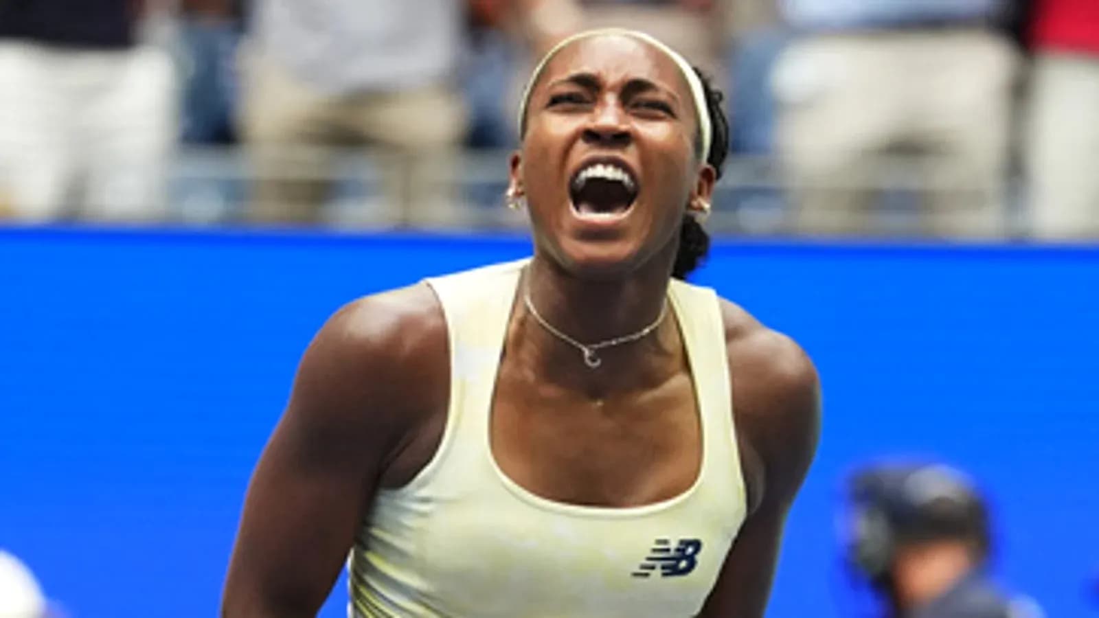 Tennis player celebrating a point during match Tennis player celebrating a point during match