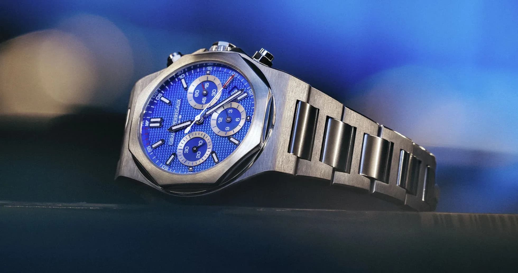 Luxury watch with blue dial and metal bracelet Luxury watch with blue dial and metal bracelet