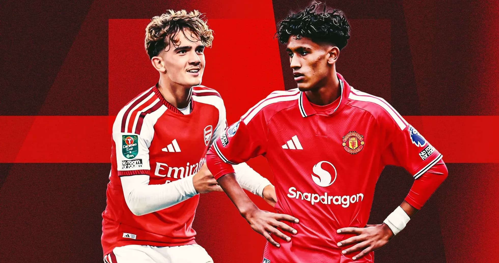 Two young footballers in club jerseys posing together Two young footballers in club jerseys posing together
